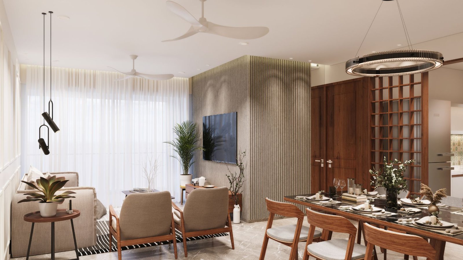 Warm, spacious living room at Shreetej